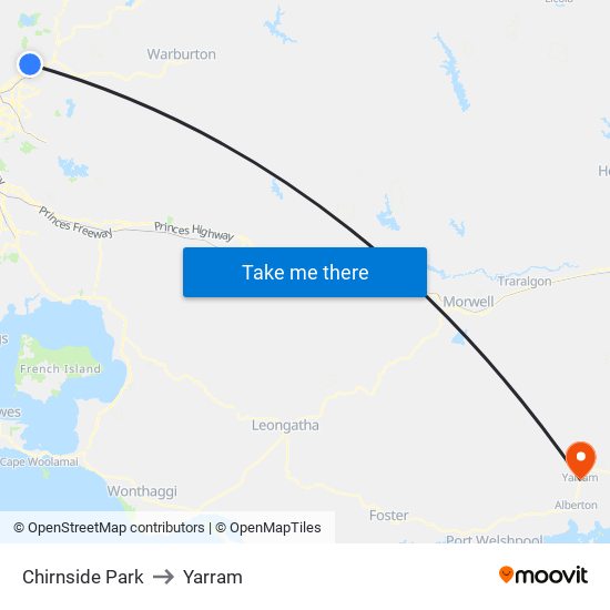 Chirnside Park to Yarram map