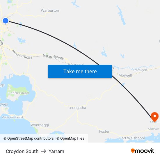 Croydon South to Yarram map