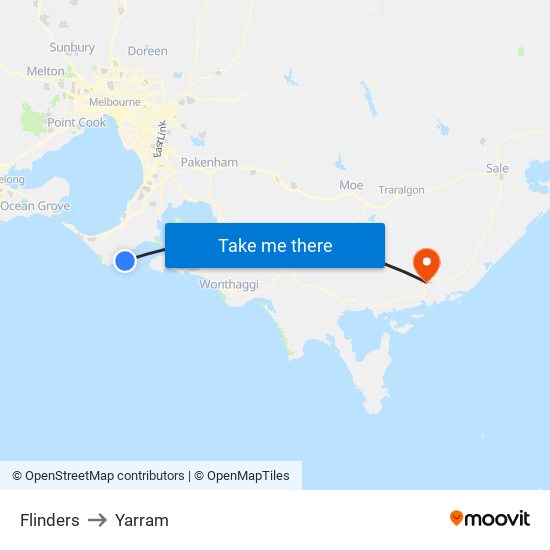 Flinders to Yarram map