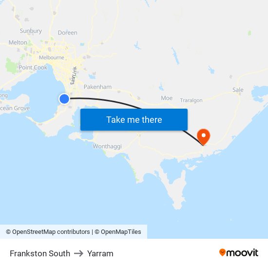 Frankston South to Yarram map