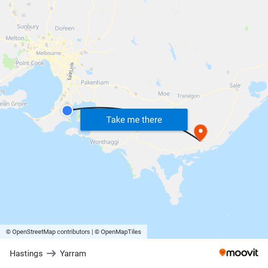 Hastings to Yarram map