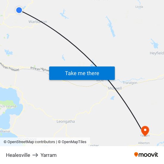 Healesville to Yarram map