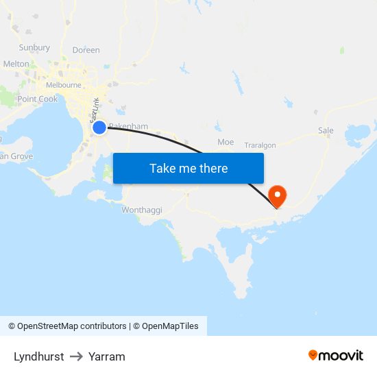 Lyndhurst to Yarram map