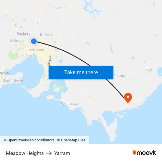 Meadow Heights to Yarram map