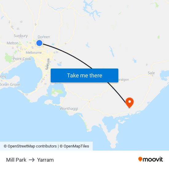 Mill Park to Yarram map