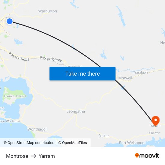 Montrose to Yarram map