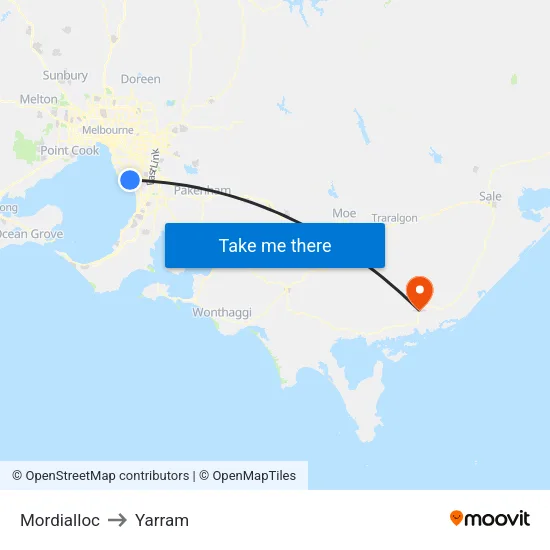 Mordialloc to Yarram map
