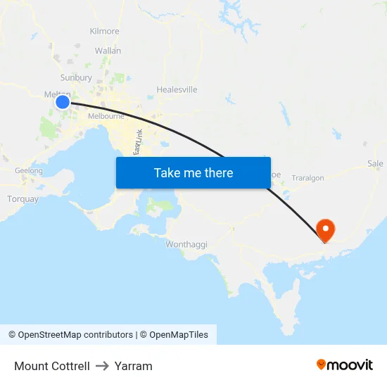 Mount Cottrell to Yarram map