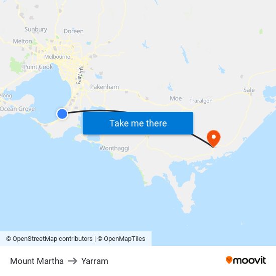 Mount Martha to Yarram map