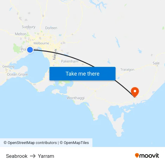 Seabrook to Yarram map