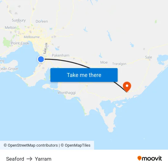 Seaford to Yarram map