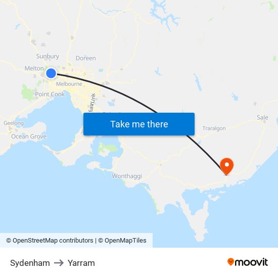 Sydenham to Yarram map