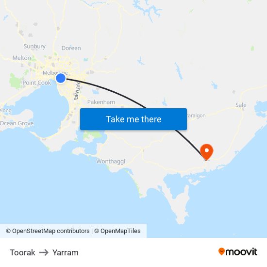 Toorak to Yarram map