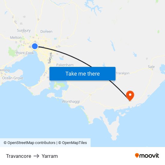 Travancore to Yarram map