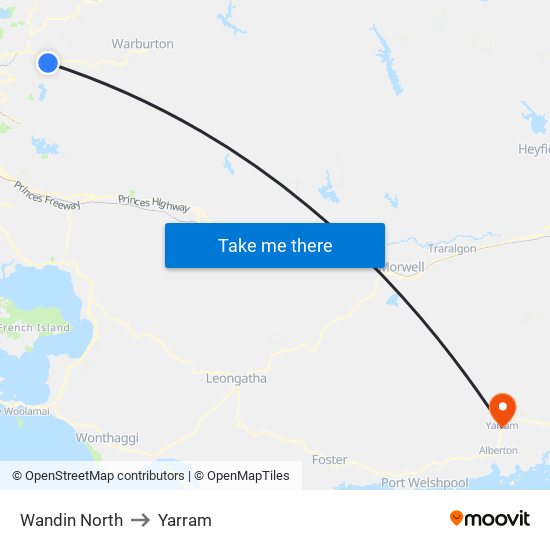 Wandin North to Yarram map