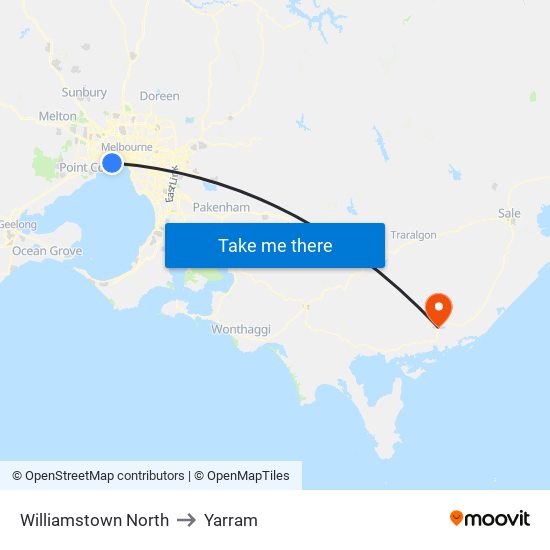 Williamstown North to Yarram map