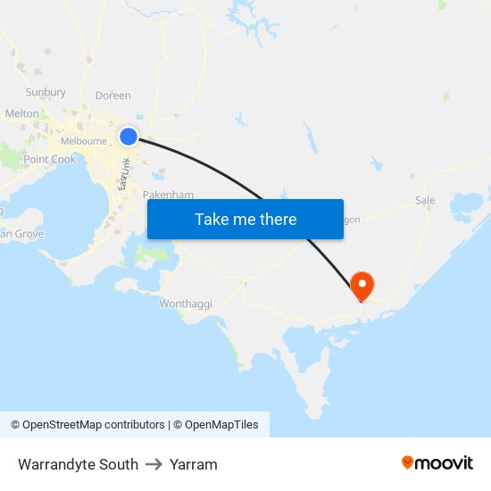 Warrandyte South to Yarram map