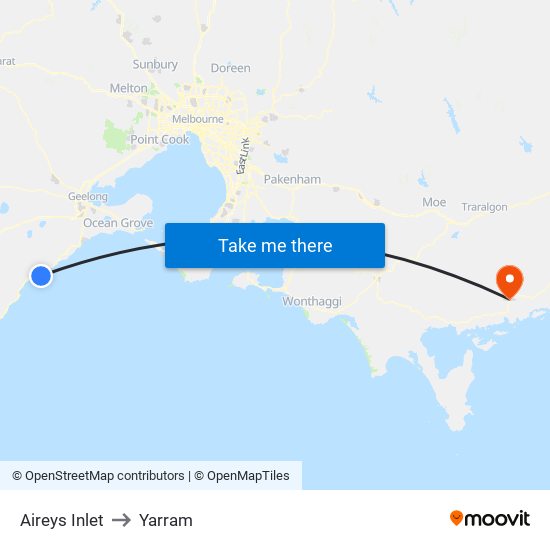 Aireys Inlet to Yarram map
