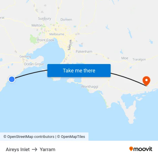 Aireys Inlet to Yarram map