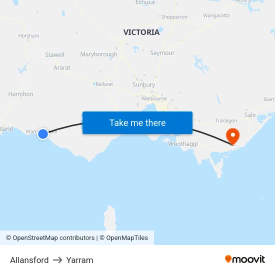 Allansford to Yarram map