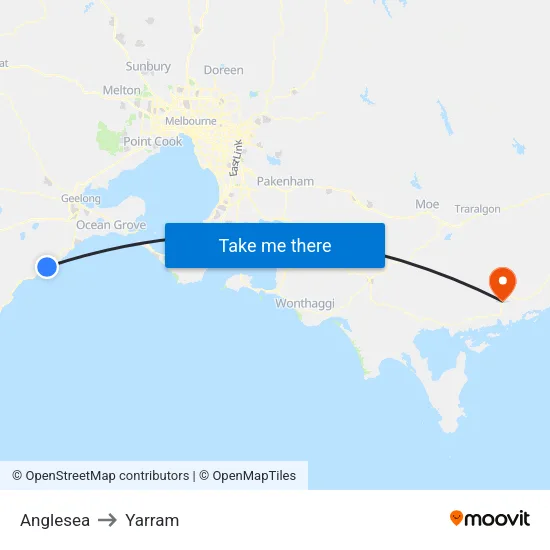 Anglesea to Yarram map