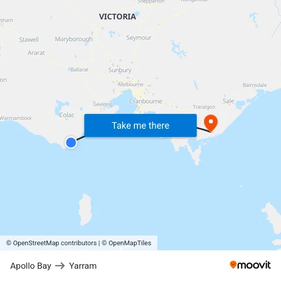 Apollo Bay to Yarram map