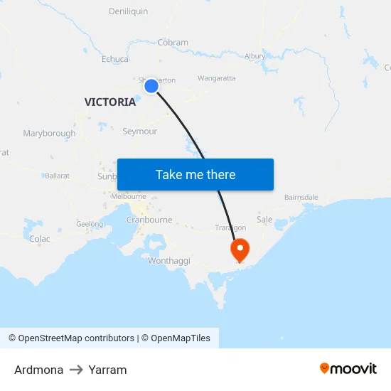 Ardmona to Yarram map