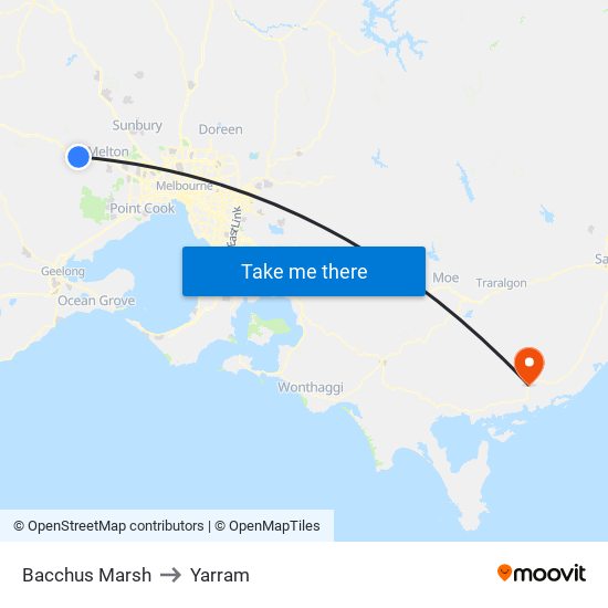 Bacchus Marsh to Yarram map