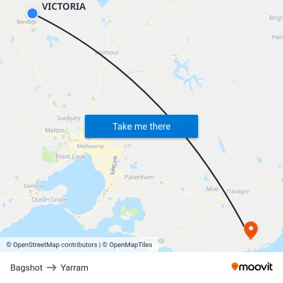 Bagshot to Yarram map