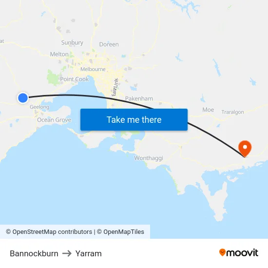 Bannockburn to Yarram map