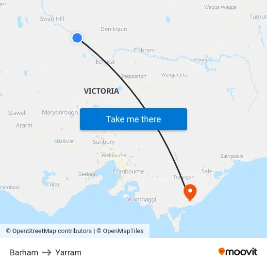 Barham to Yarram map