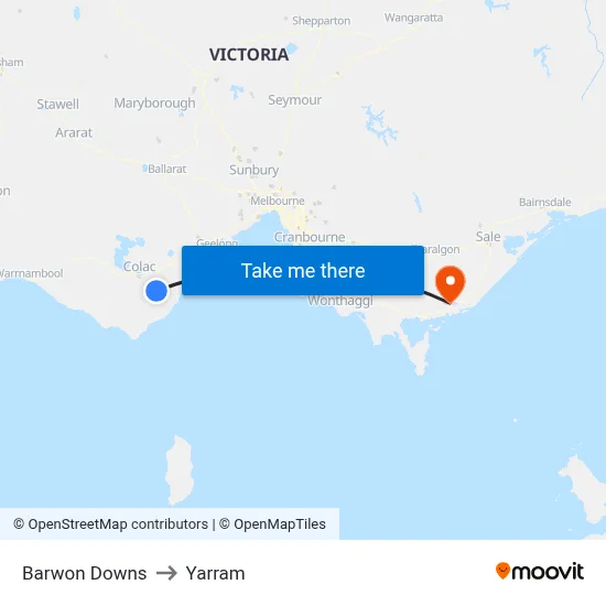 Barwon Downs to Yarram map