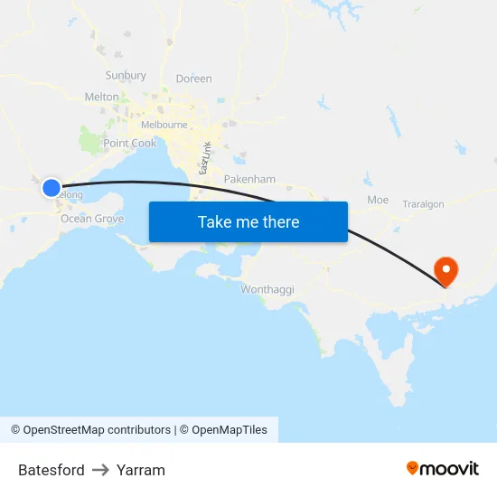 Batesford to Yarram map