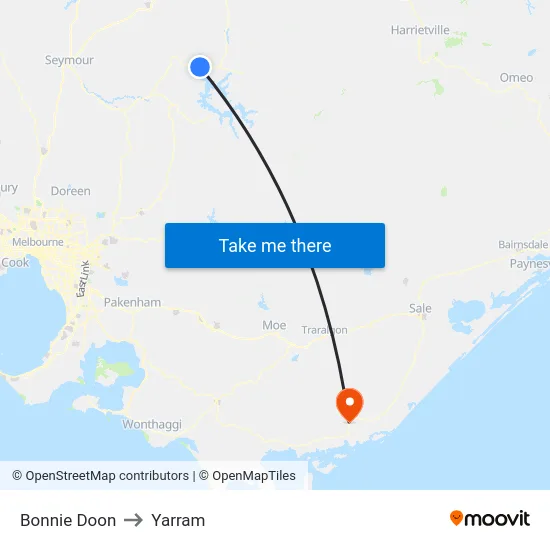 Bonnie Doon to Yarram map