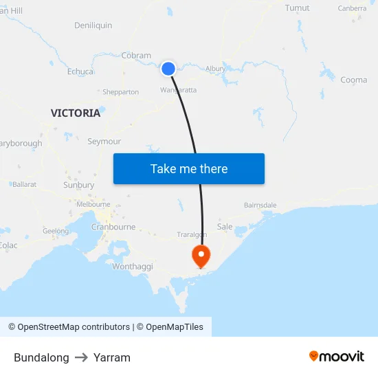 Bundalong to Yarram map