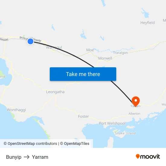 Bunyip to Yarram map