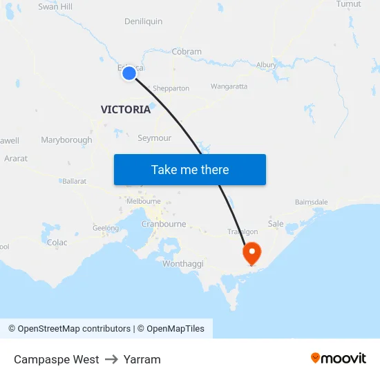 Campaspe West to Yarram map