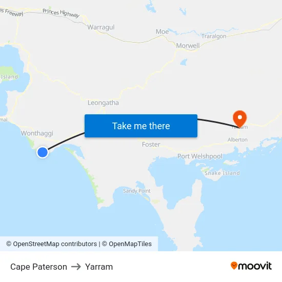 Cape Paterson to Yarram map