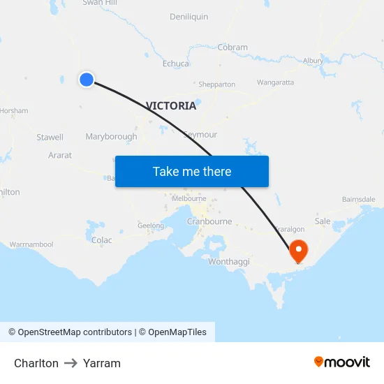 Charlton to Yarram map