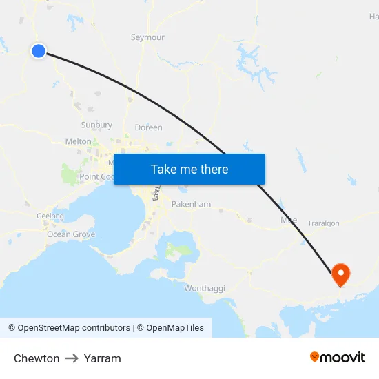 Chewton to Yarram map
