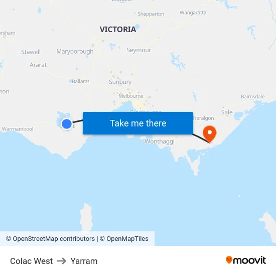 Colac West to Yarram map