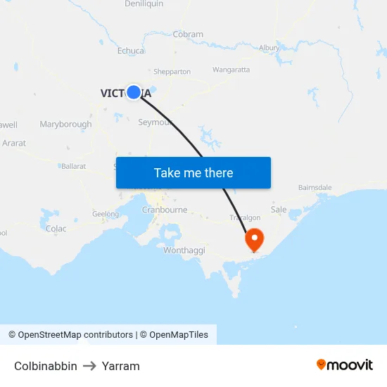Colbinabbin to Yarram map