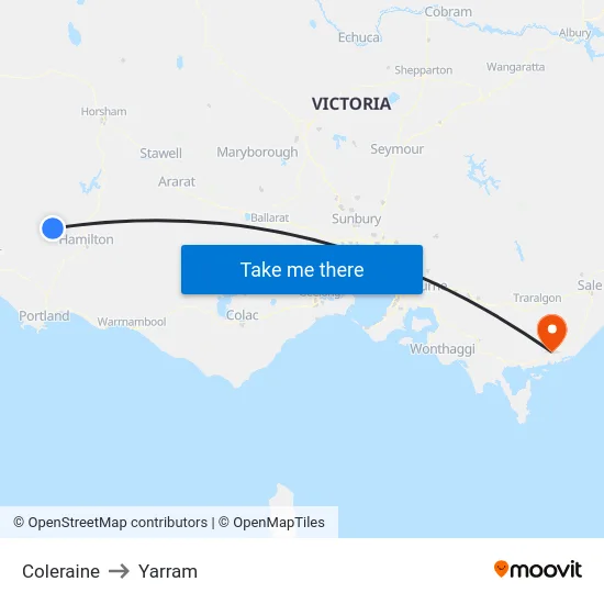 Coleraine to Yarram map