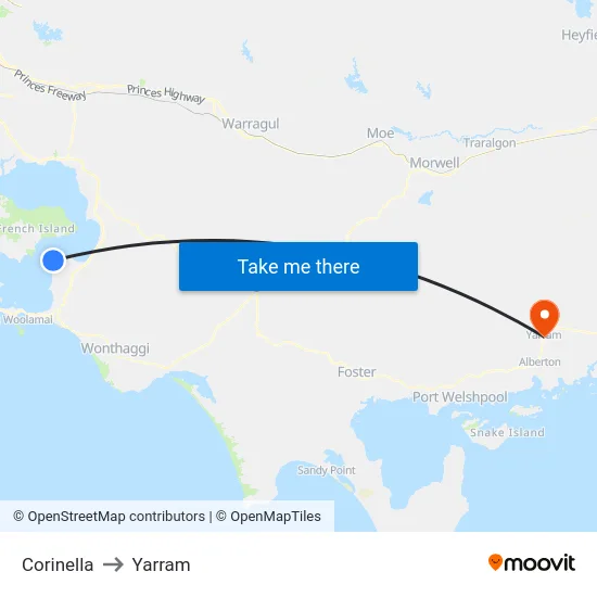 Corinella to Yarram map