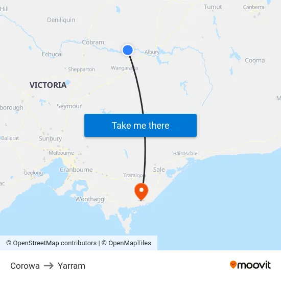 Corowa to Yarram map