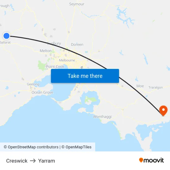 Creswick to Yarram map
