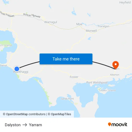 Dalyston to Yarram map