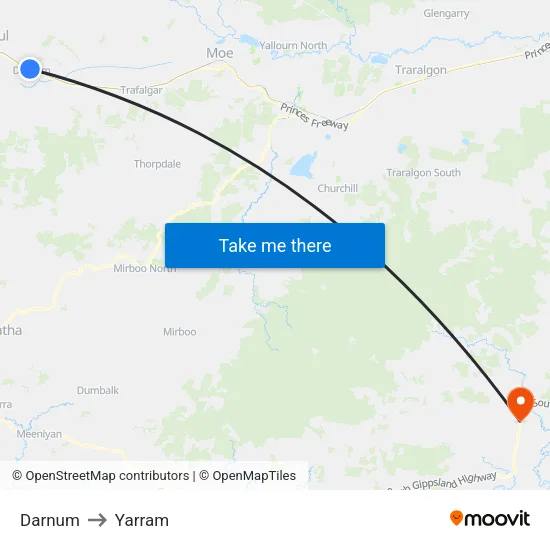 Darnum to Yarram map