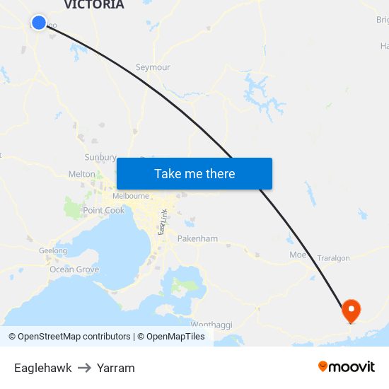 Eaglehawk to Yarram map