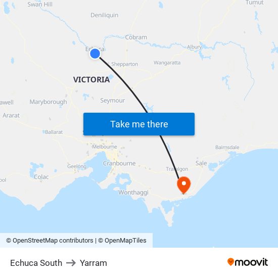 Echuca South to Yarram map